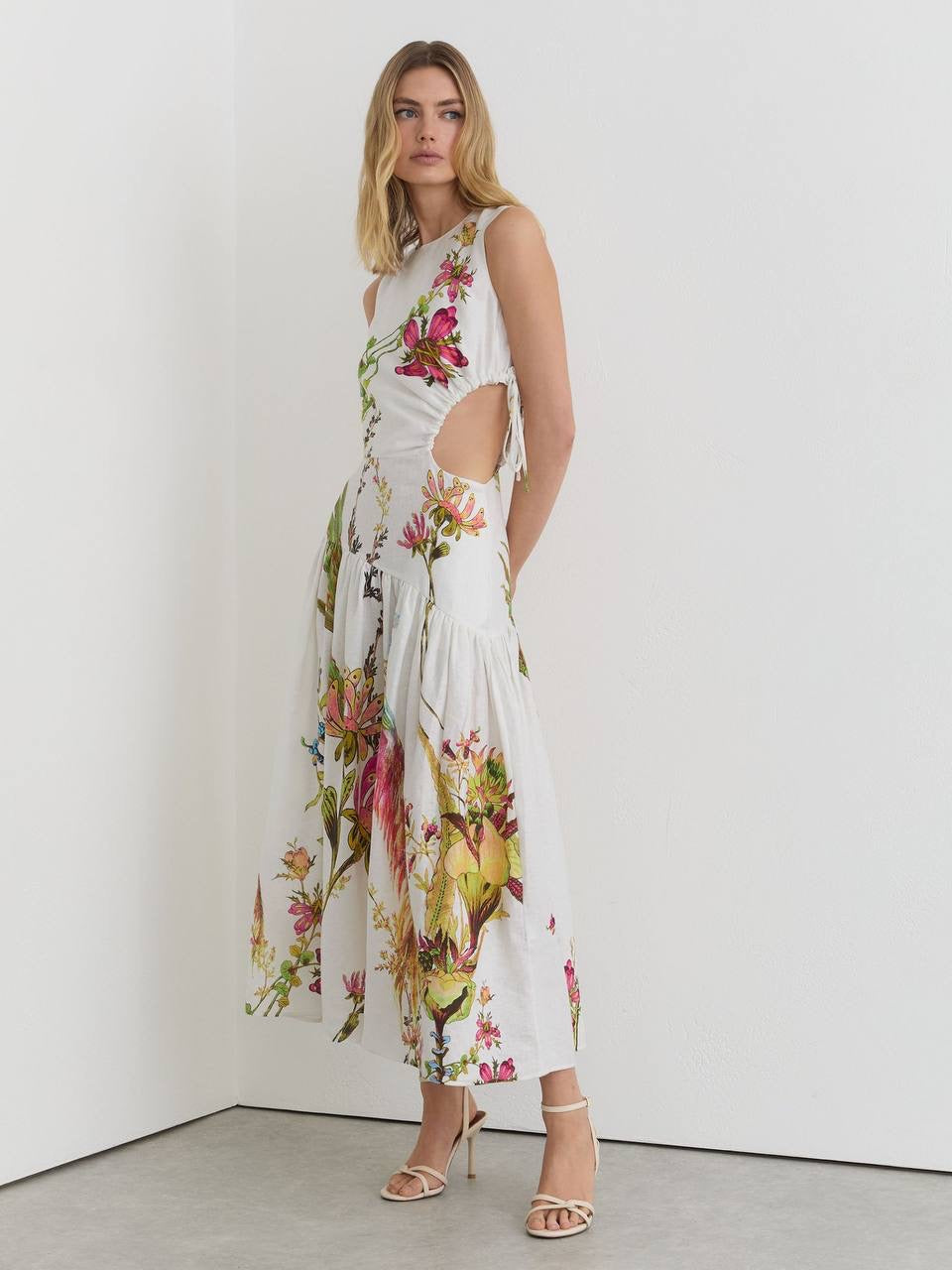 Petite/Regular! RS Bianca Linen Floral-Print Cut-Out Midi Dress