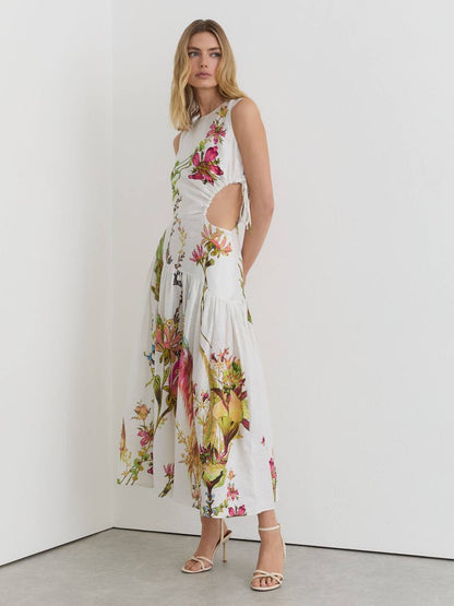Petite/Regular! RS Bianca Linen Floral-Print Cut-Out Midi Dress