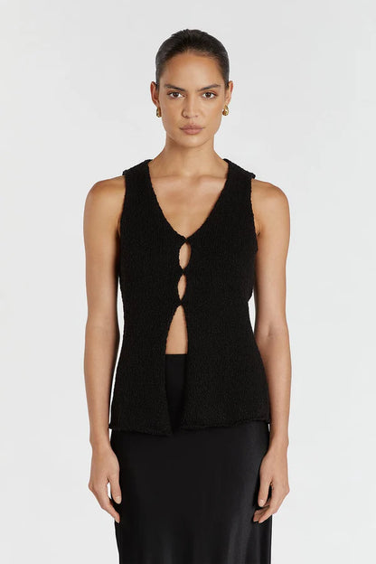 DSH Dion Cotton Boucle Knit Vest Top in White & Black