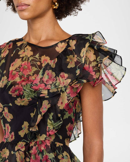 SE Cornelia Print Silk Organza Midi Dress