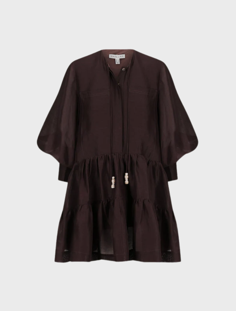 SJ Roscoe | Willa | Celeste Viscose-linen blend Tiered Shift Mini Dress