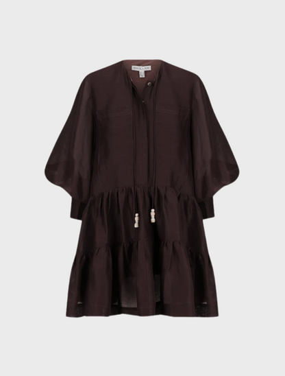 SJ Roscoe | Willa | Celeste Viscose-linen blend Tiered Shift Mini Dress