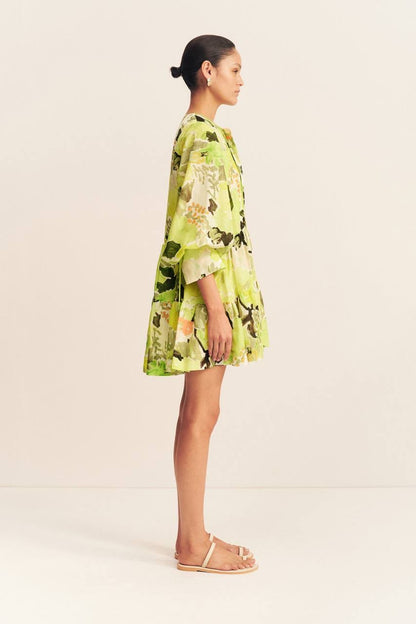 SJ Roscoe | Willa | Celeste Viscose-linen blend Tiered Shift Mini Dress