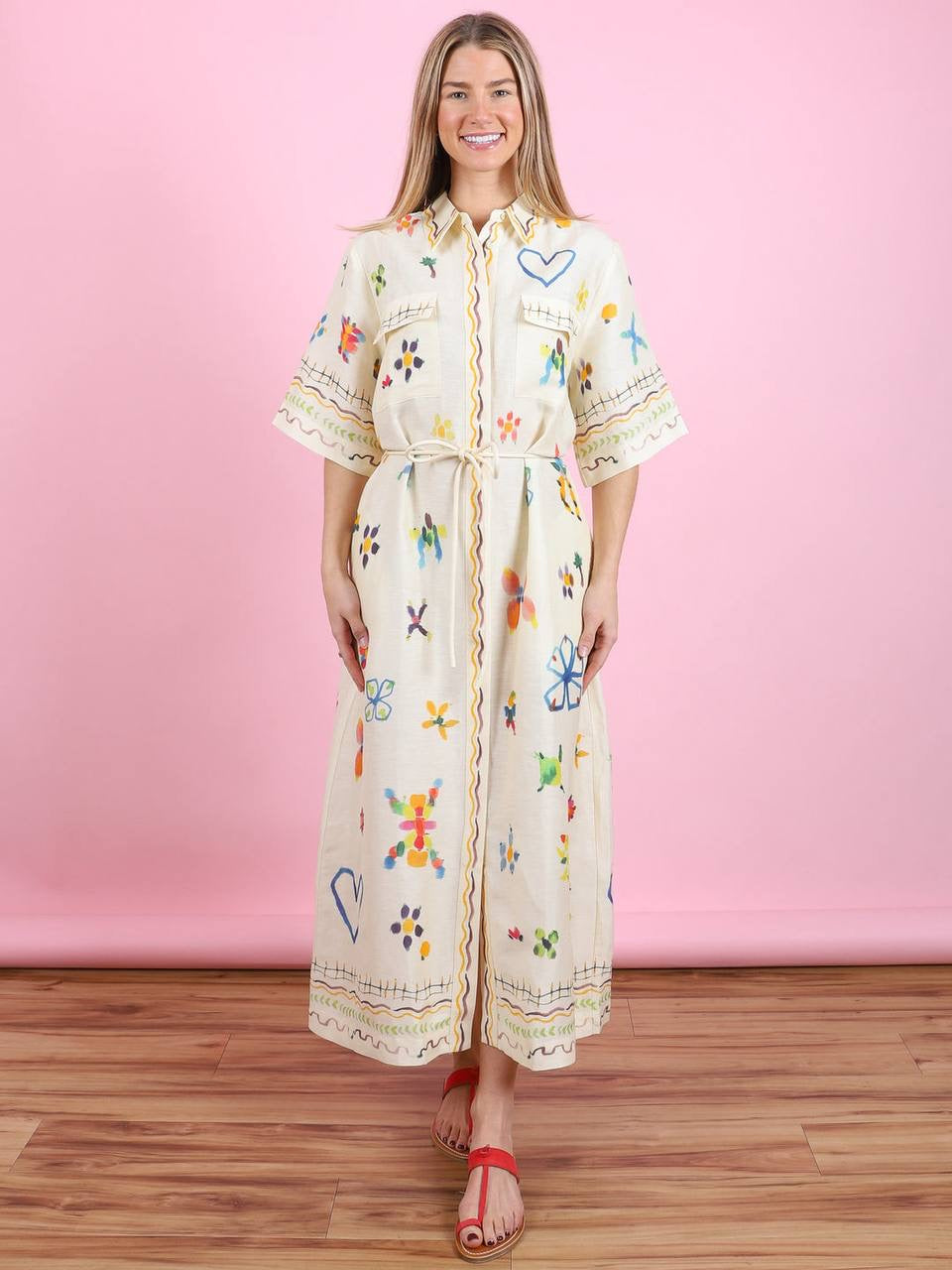 ALM Sidi Linen-Viscose Shirtdress Midi Dress