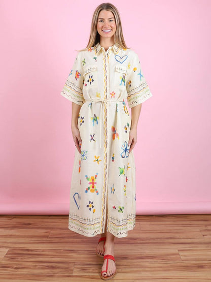 ALM Sidi Linen-Viscose Shirtdress Midi Dress