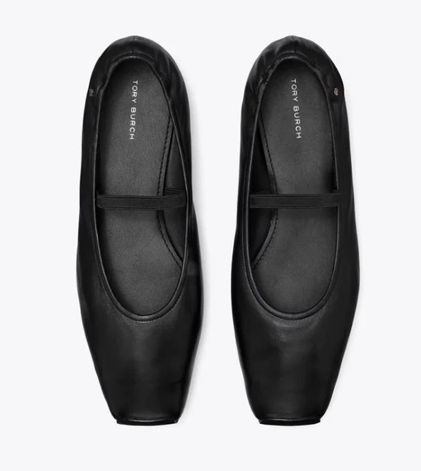 TB Runway Leather Ballet Flats in Black & Silver