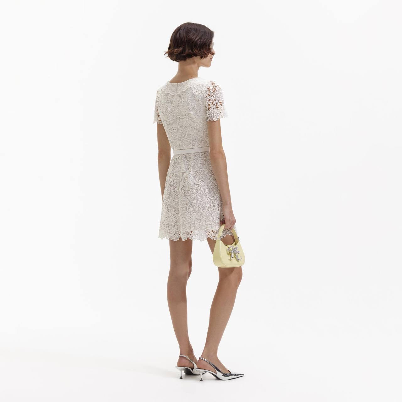 SP Cream Guipure Lace Button Mini Dress