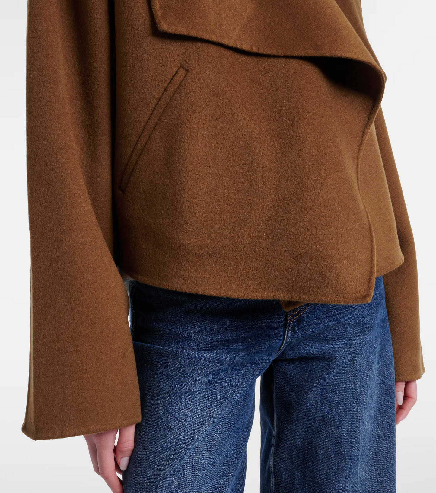 TOT Signature Double Wool Cropped Jacket Coat in Tobacco