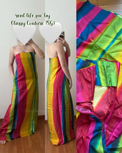 New Colors! CE Aura Rainbow Silk Strapless Maxi Dress