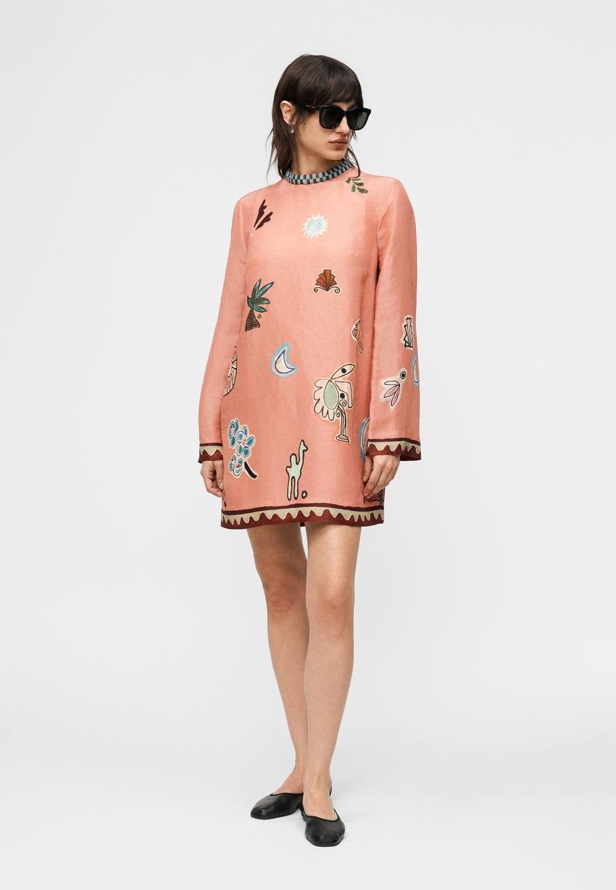 ALM Laurence Linen-Silk Long Sleeve Mini Dress