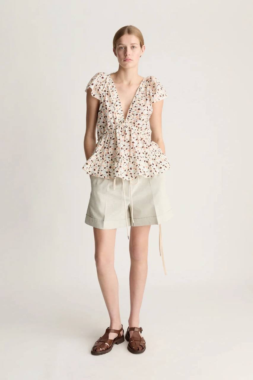 LM Holly Cotton-silk Short Sleeve Peplum Blouse Top