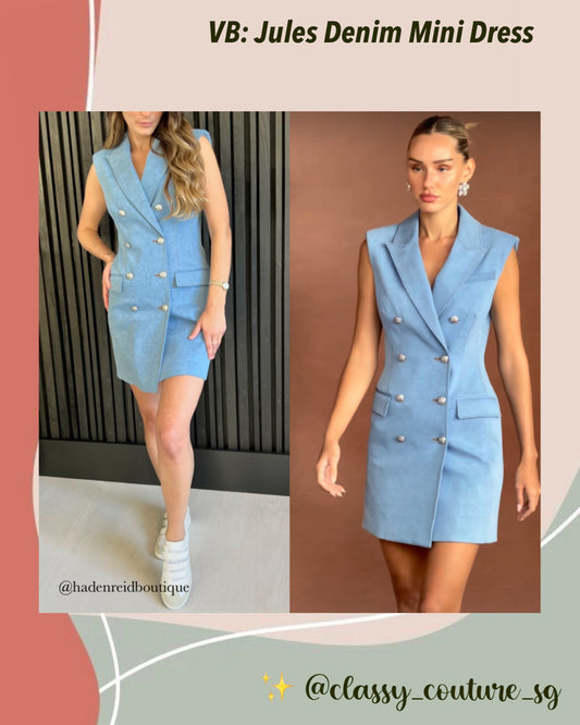 VB Jules Denim Sleeveless Blazer Mini Dress in Iceberg Blue