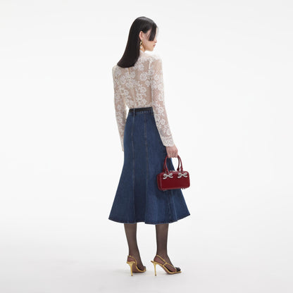 SP Flared Denim Cotton Midi Skirt