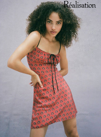 RP Inez Silk Milkmaid Mini Dress in Lucky Fortune Red