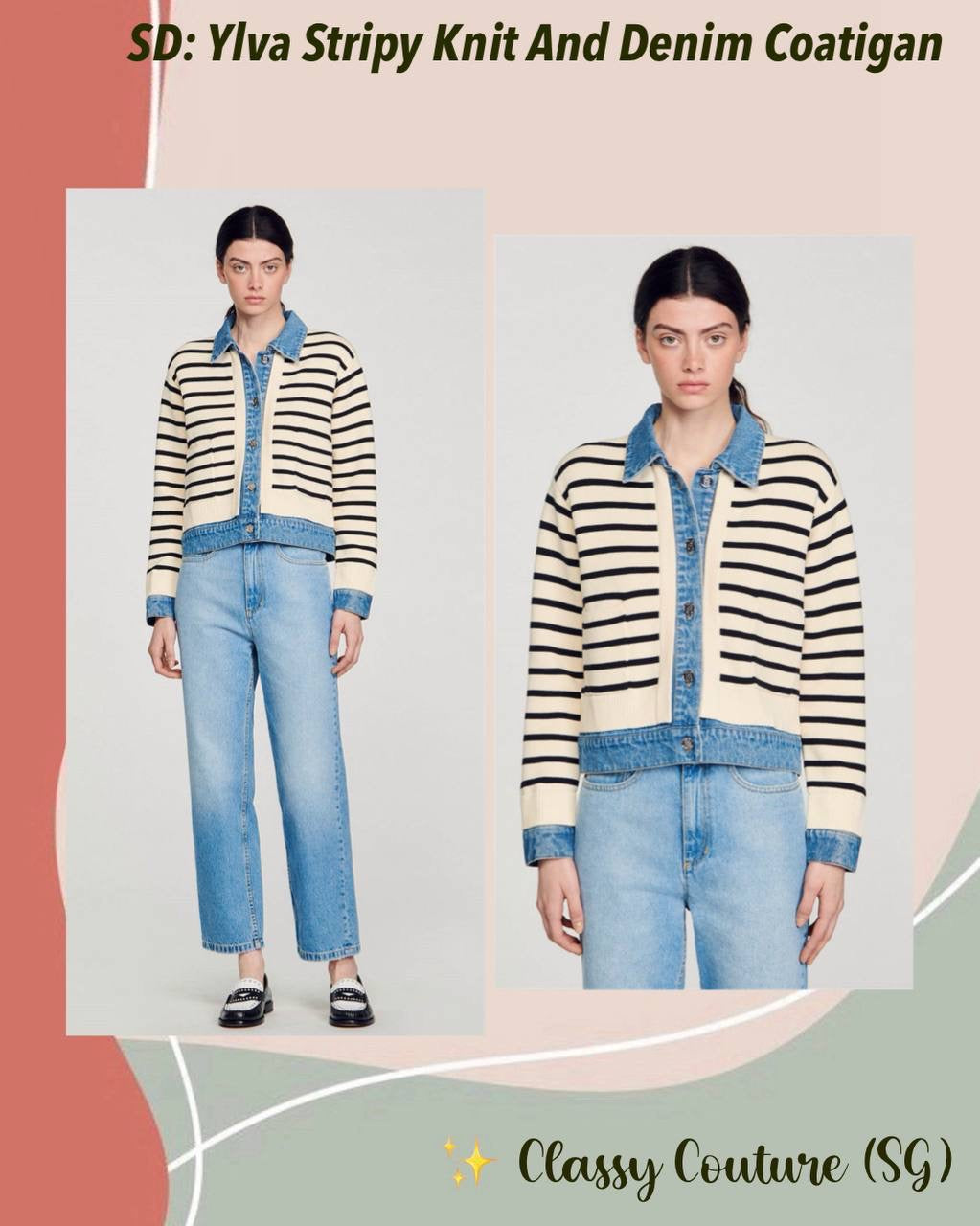 SD Ylva Stripy Knit And Denim Coatigan Jacket