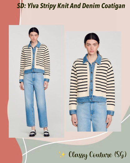 SD Ylva Stripy Knit And Denim Coatigan Jacket