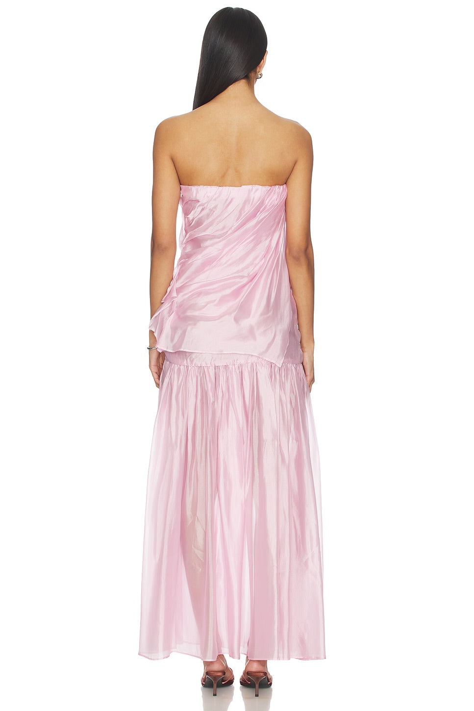 TG Gilian Viscose-blend Draped Sheer Organza Strapless Gown Maxi Dress