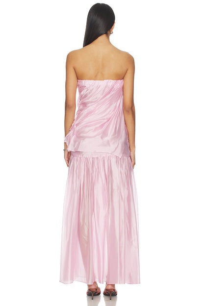 TG Gilian Viscose-blend Draped Sheer Organza Strapless Gown Maxi Dress