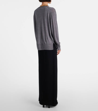 Tot Crew-neck Wool-Silk Fine Knit Sweater Pullover