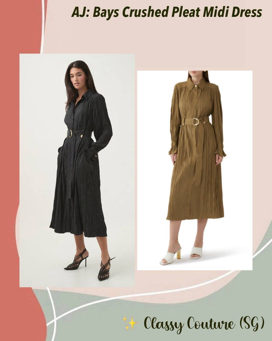 AJ Bays Crushed Pleat Midi Dress