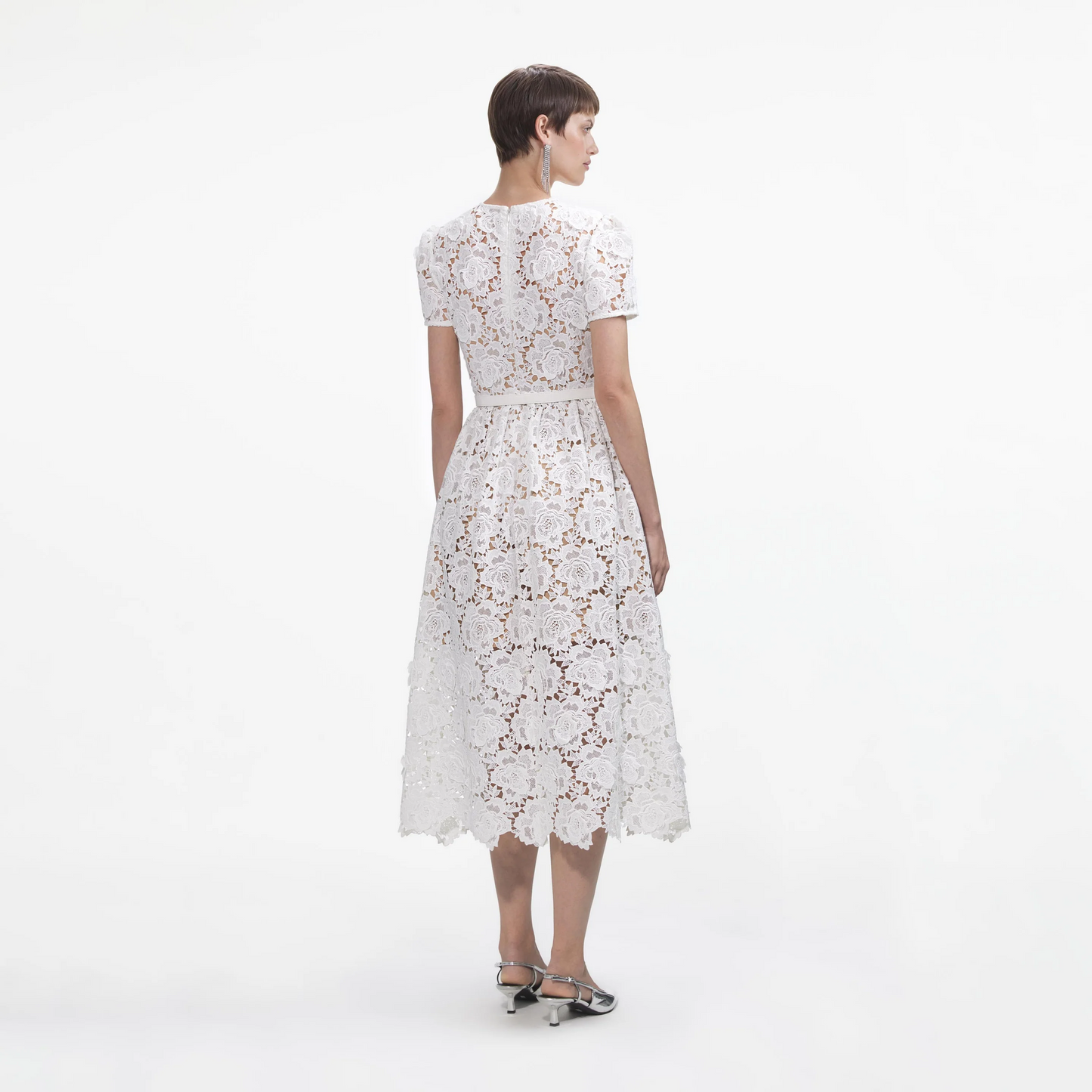 SP White Floral Belted Midi Dress