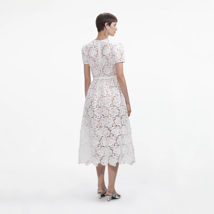 SP White Floral Belted Midi Dress