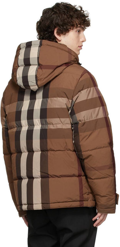 BBR Men’s / Unisex Reversible Check Nylon Puffer Hooded Jacket (Down feather-filled)