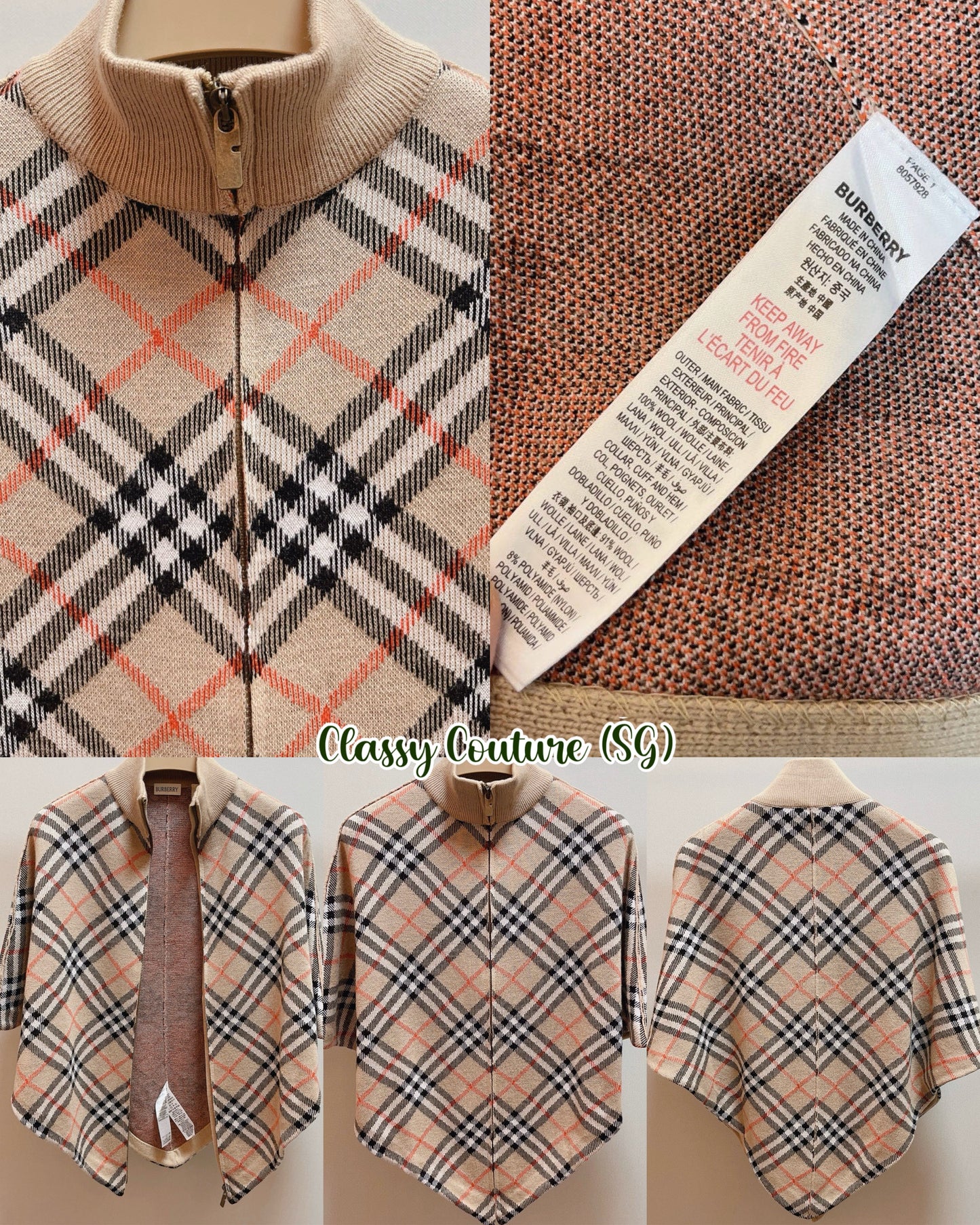 BBR Kids’ / Women’s Check Wool Zip up Cape