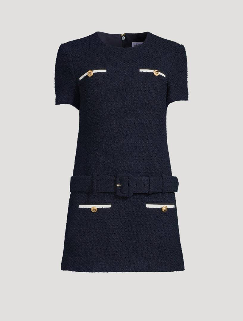 SP Navy Boucle Belted Tweed Mini Dress
