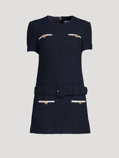 SP Navy Boucle Belted Tweed Mini Dress