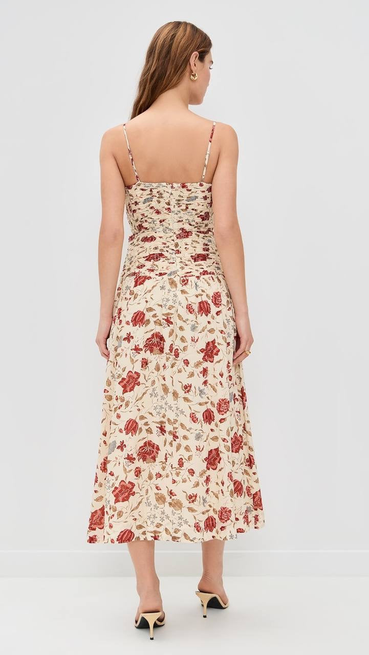 Ref Azure Cotton-viscose Shirred Drop Waist Midi Dress