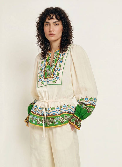 ALM Bridgette Border-print Top | Wide-leg Pants