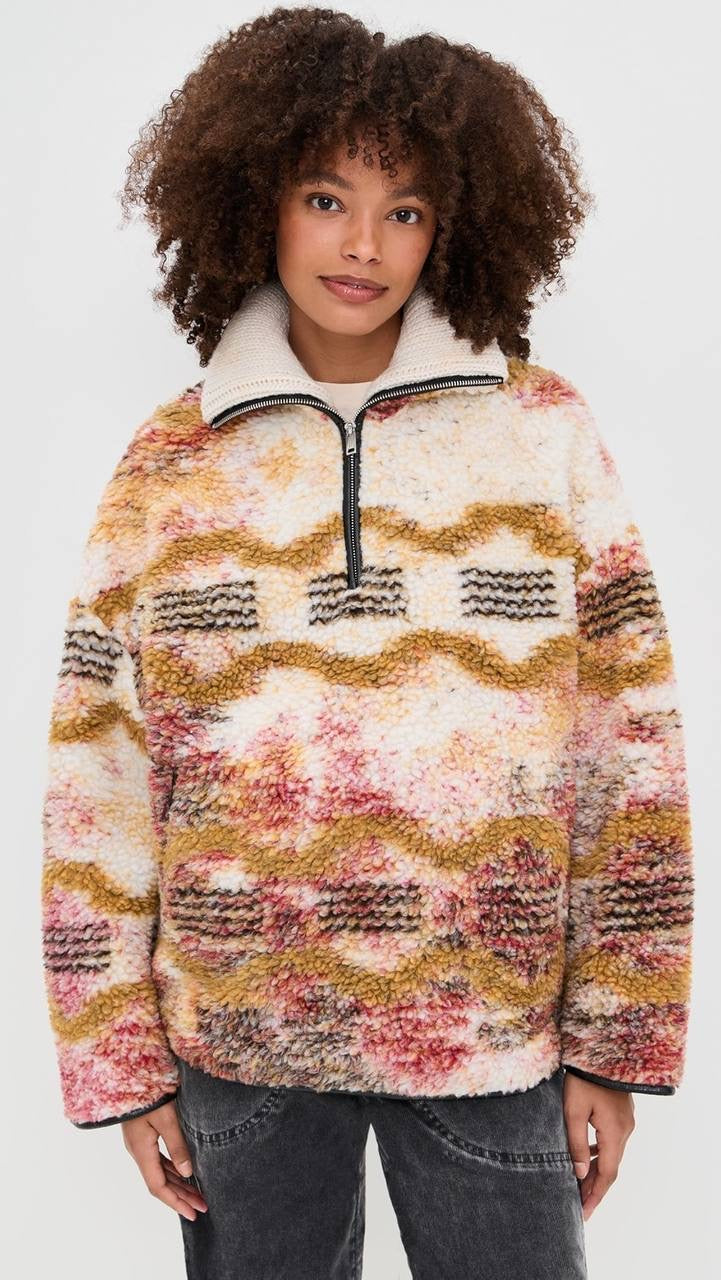 IM Marner Patterned Wool-blend Fleece Quarter-zip Pullover Coat