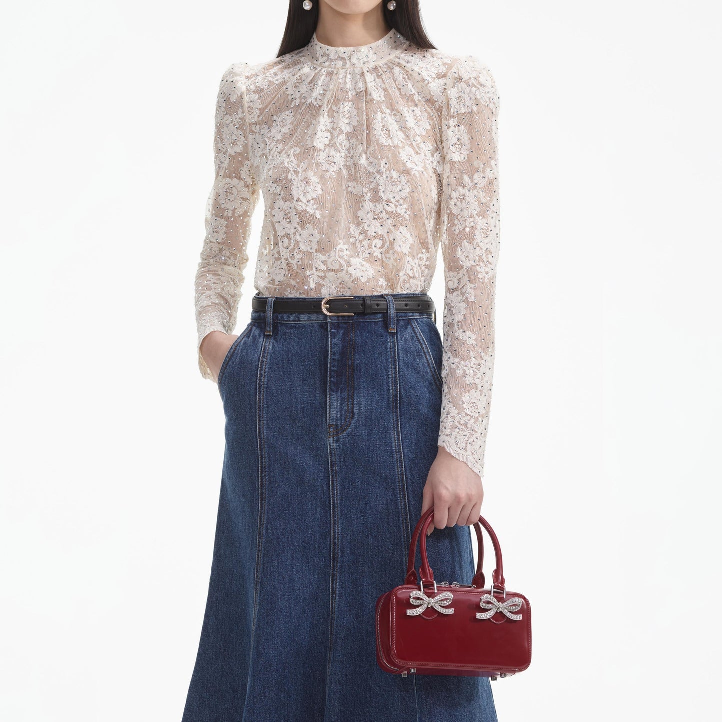 SP Flared Denim Cotton Midi Skirt