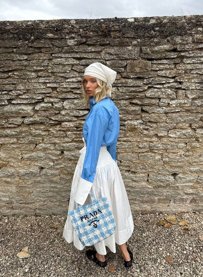HS Classic Oversized Tech Poplin Shirt in White & Blue