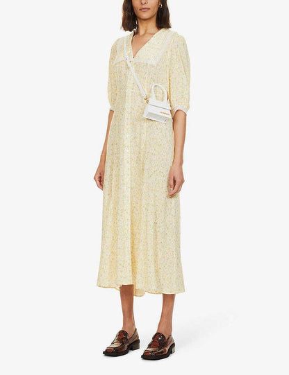 RX Ellen Floral Print Viscose Crepe Midi Dress