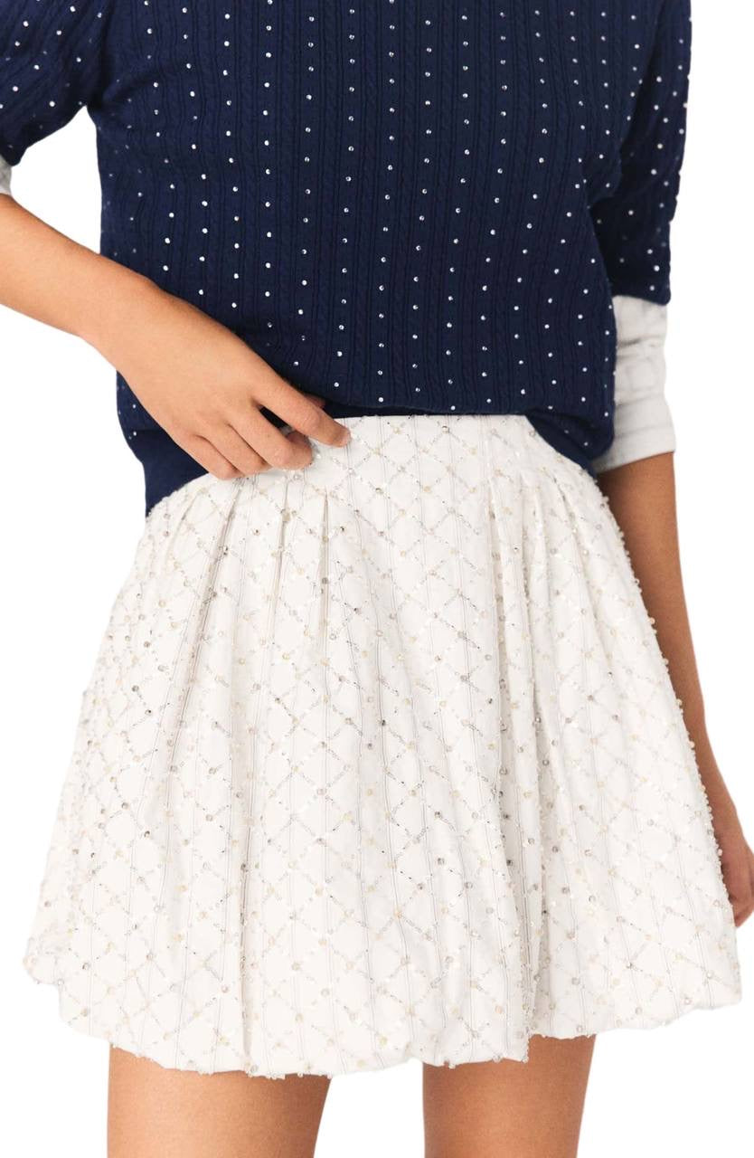 MJ Sequin Beaded Cropped Skirt | Bubble Mini Skirt | Cotton Set