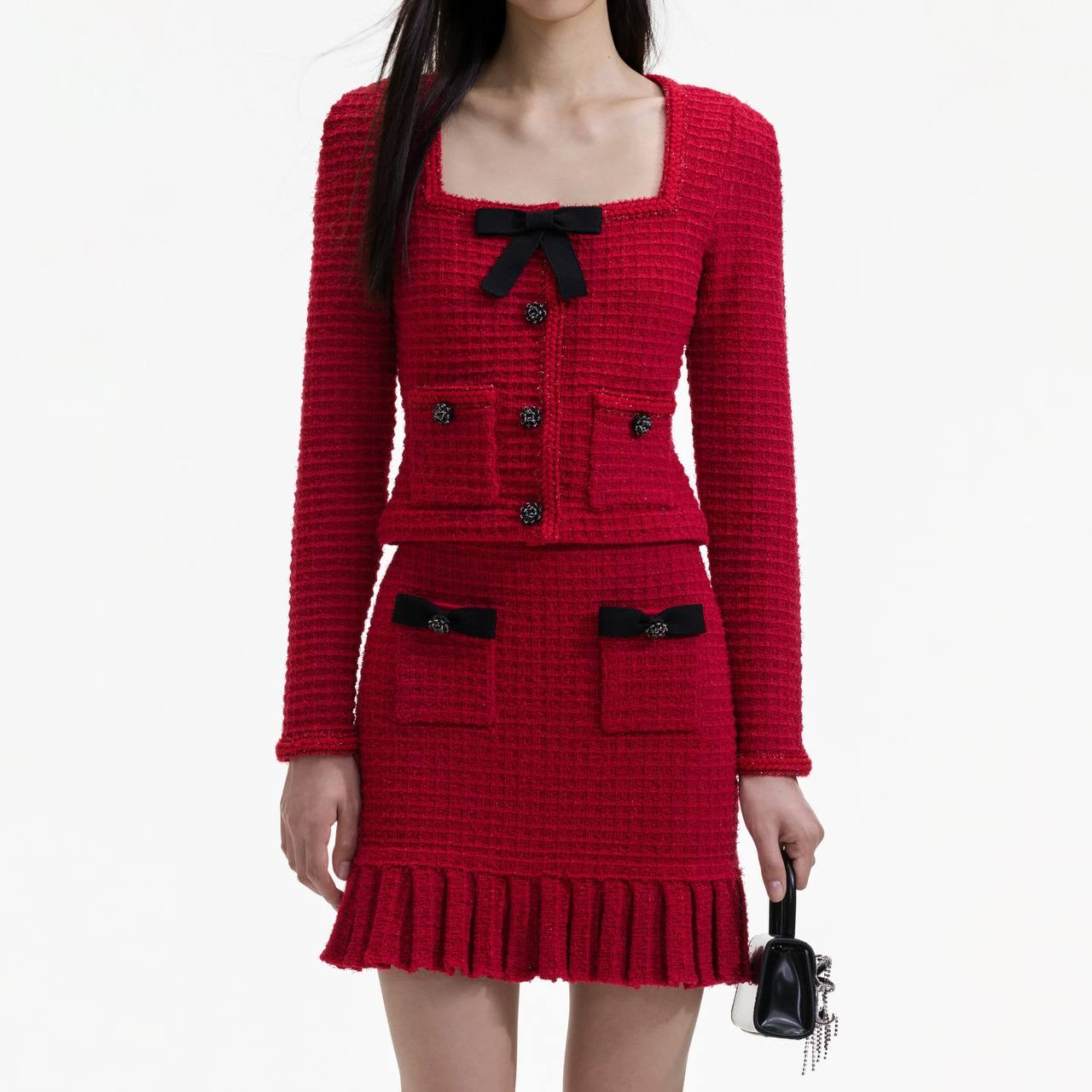 SP Red Knit Bow Top | Mini Skirt | Set