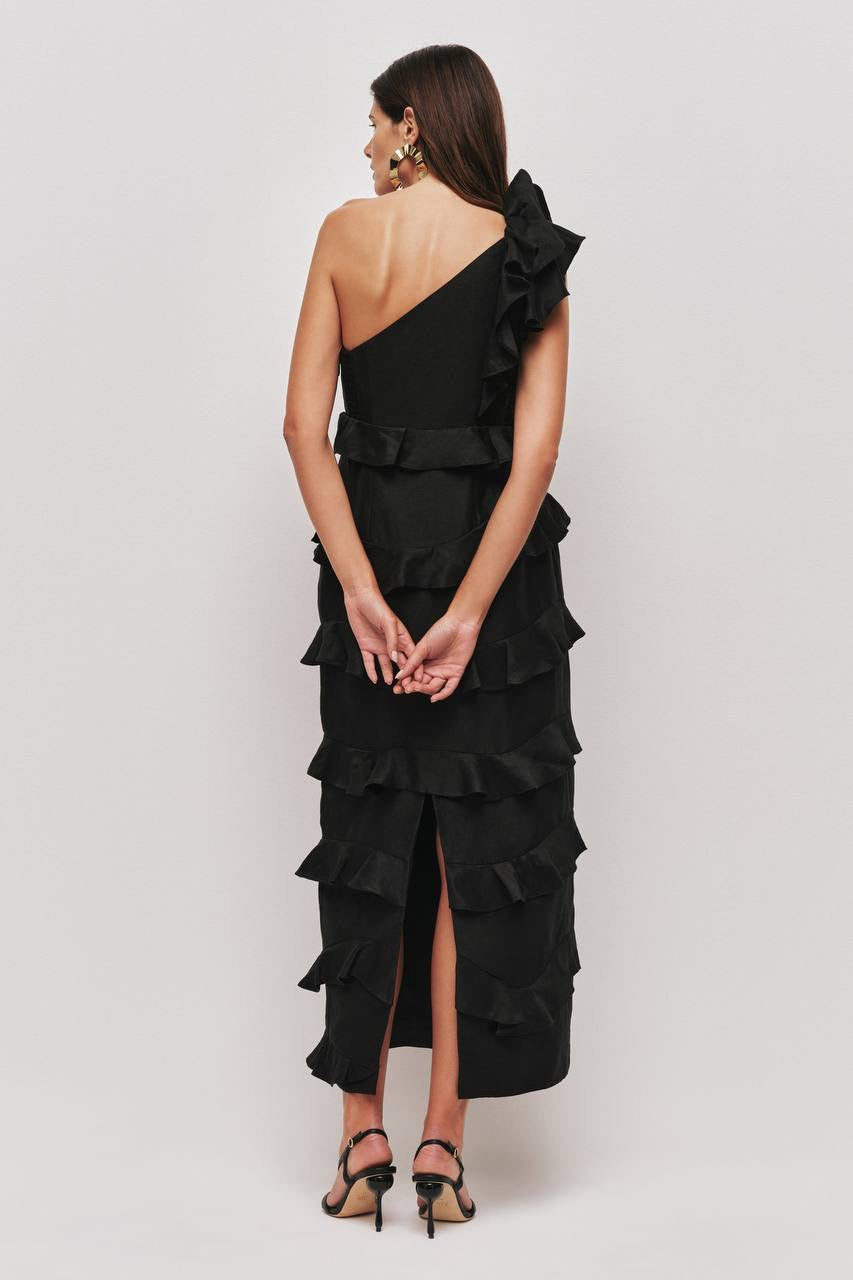 AJ Arley Ruffle Trim Fitted Dress