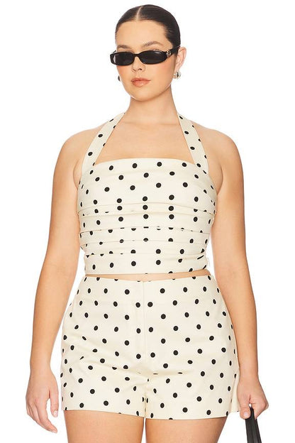 LA Polina Polkadot Halter Crop Top | High Waist Shorts | Set