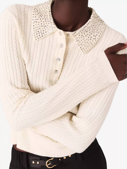 MJ Rhinestone Embellished Collar Cardigan