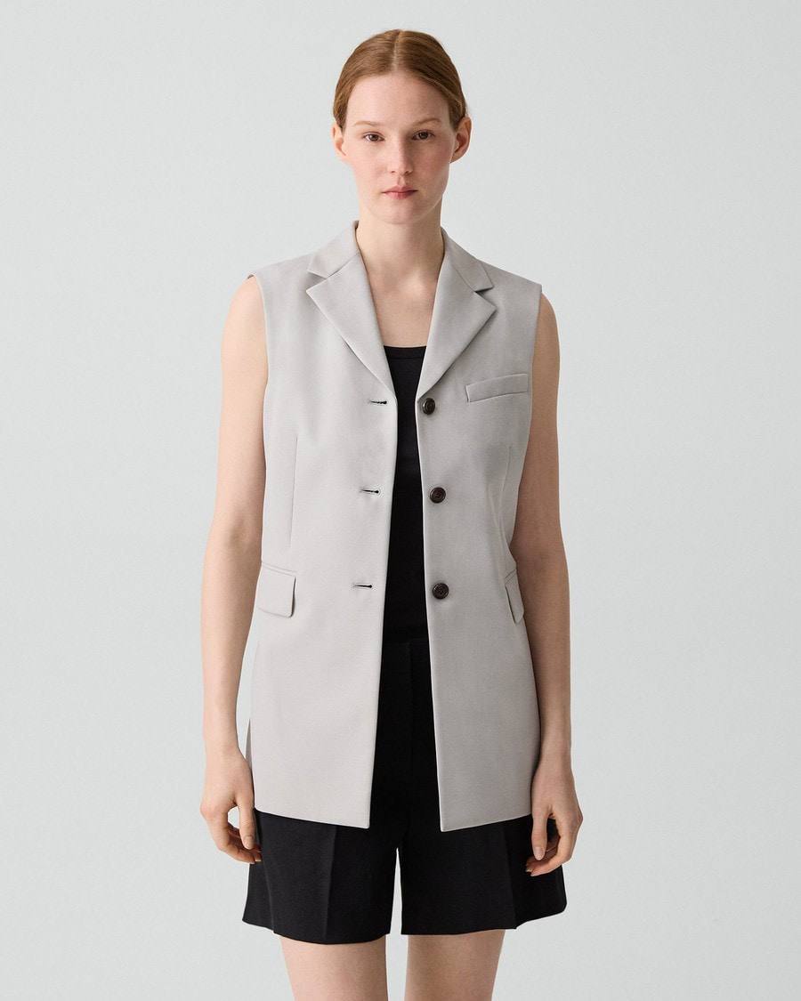 TH Vented Vest | Relaxed Double-Breasted Blazer | Flared Pull-On Skirt in City Twill