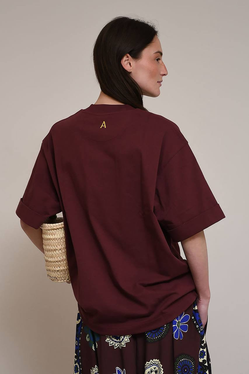 ALM Camelia Embroidered Cotton Tee Shirt