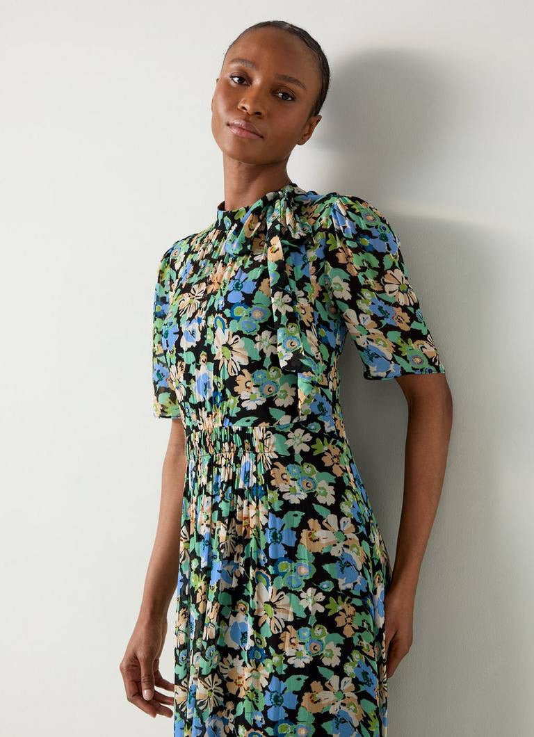 LKB Thelma Tie-Neck Viscose Midi Dress