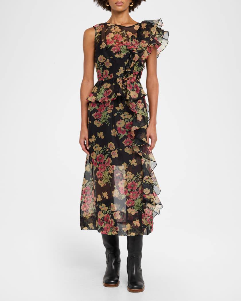 SE Cornelia Print Silk Organza Midi Dress