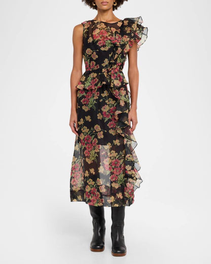 SE Cornelia Print Silk Organza Midi Dress