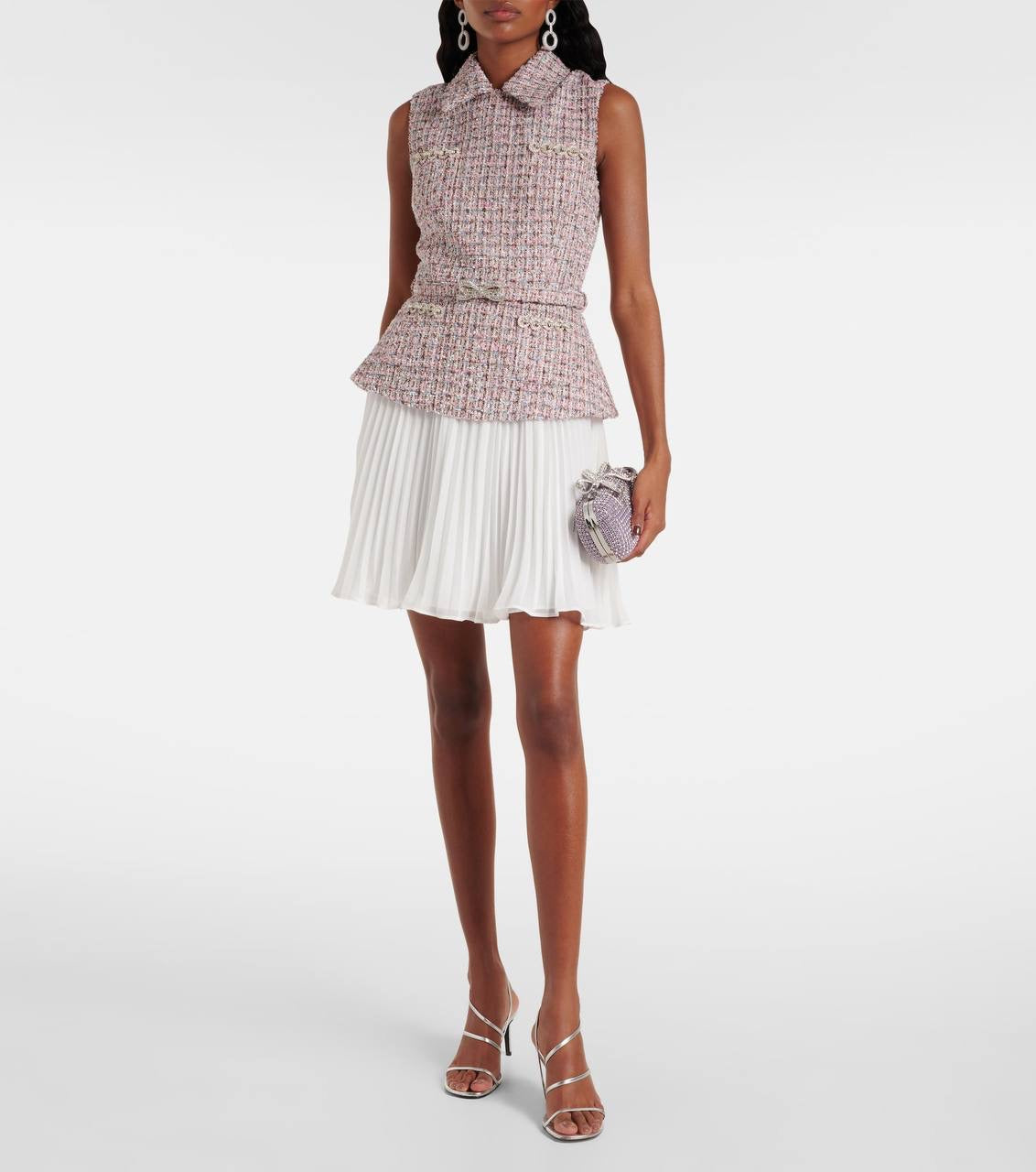 SP Pink Boucle Chiffon Collared Mini Dress | Bow Belted Midi Dress