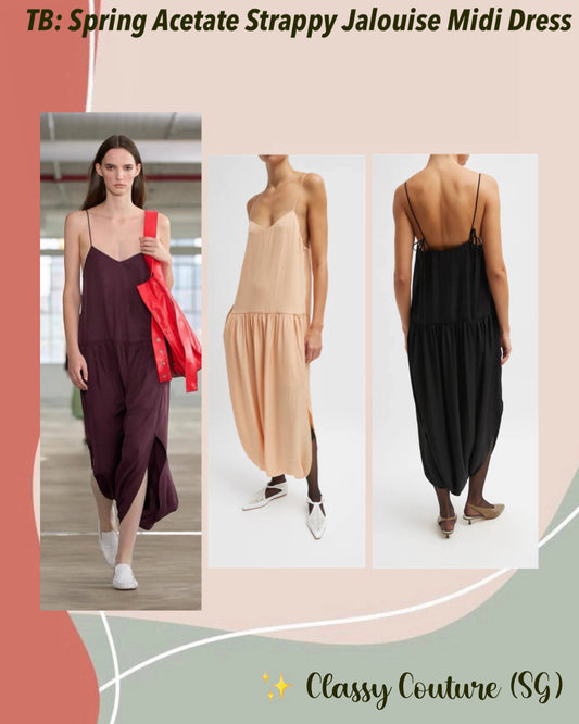 TB Spring Acetate Strappy Jalouise Midi Dress