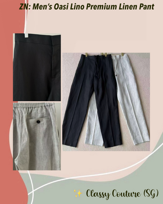 ZN Men’s Oasi Lino Premium Linen Pant with interior Drawstring