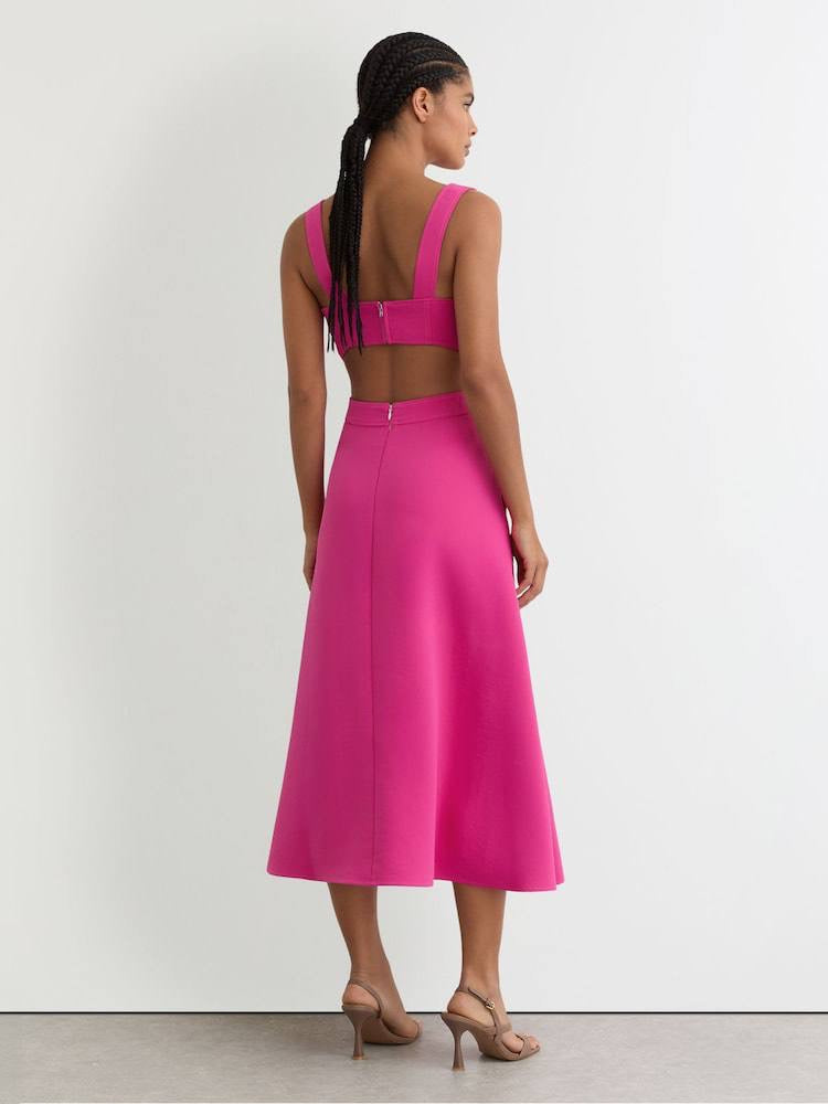 RS Dina Waisted Cut-Out Twill Midi Dress